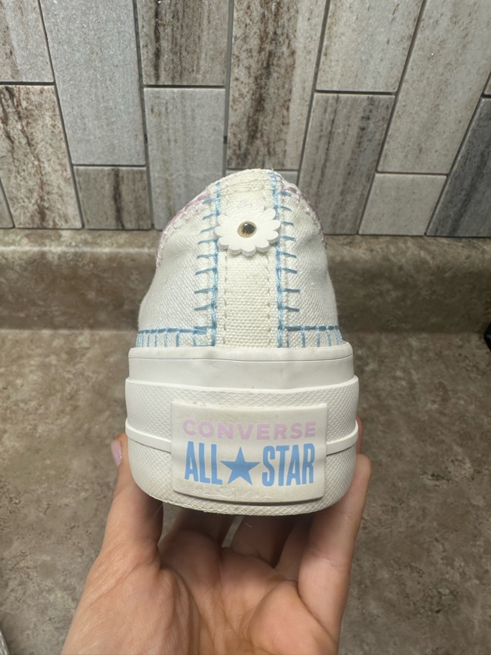Converse White Canvas Low Top Sneakers with Gold Eyelets